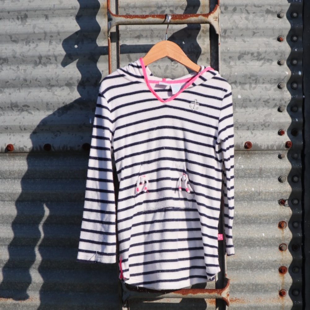 Blue Caribbean White and Navy Blue Striped Terrycloth Swimsuit Coverup